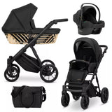 Kunert Ivento Glam 3in1 Öko-Leder Kinderwagen mit schwarzem Rahmen