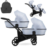 Kunert BRAV DUO 2in1 Öko-Leder Doppelkinderwagen mit schwarzem Rahmen und Gelrädern