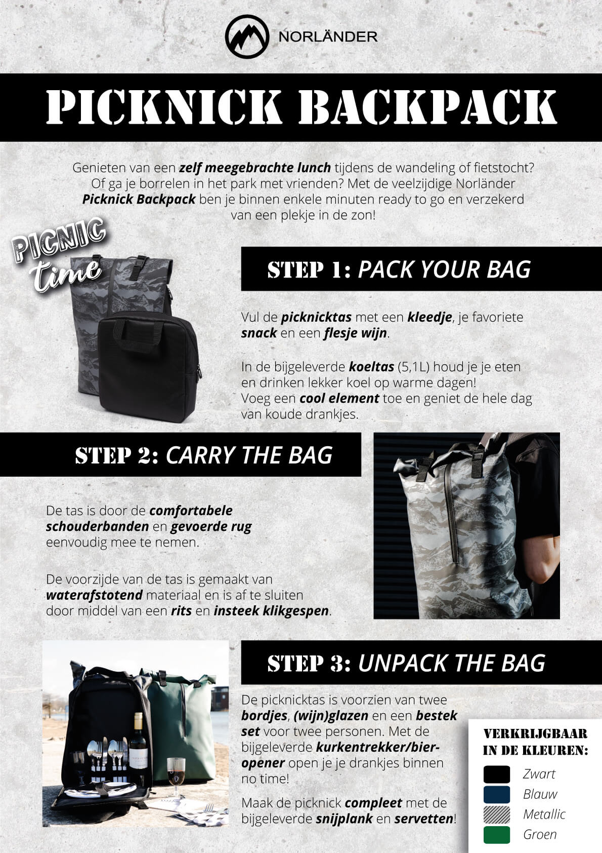 Beschreibung und Handzettel des Rucksacks