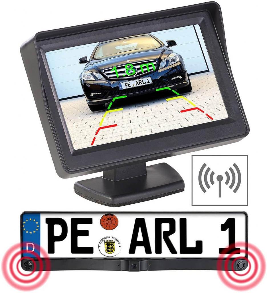 Lescars Rückfahrkamera PA-470 Funk Nummernschild, Einparkhilfe, kabellos, LCD-Farbmonitor
