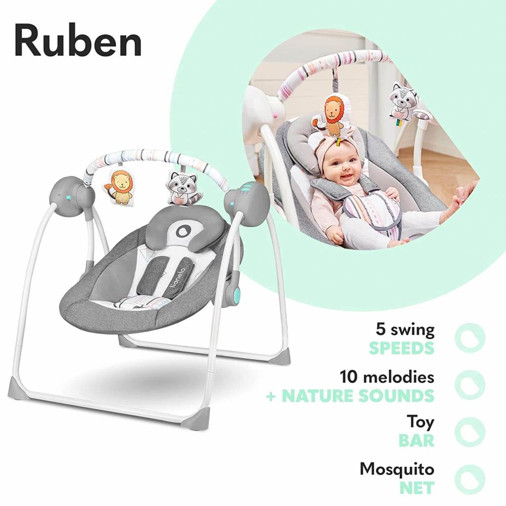 Lionelo Ruben türkis Babyschaukel Schaukel Wippe Babywippe mit Moskitonetz 0-12 kg