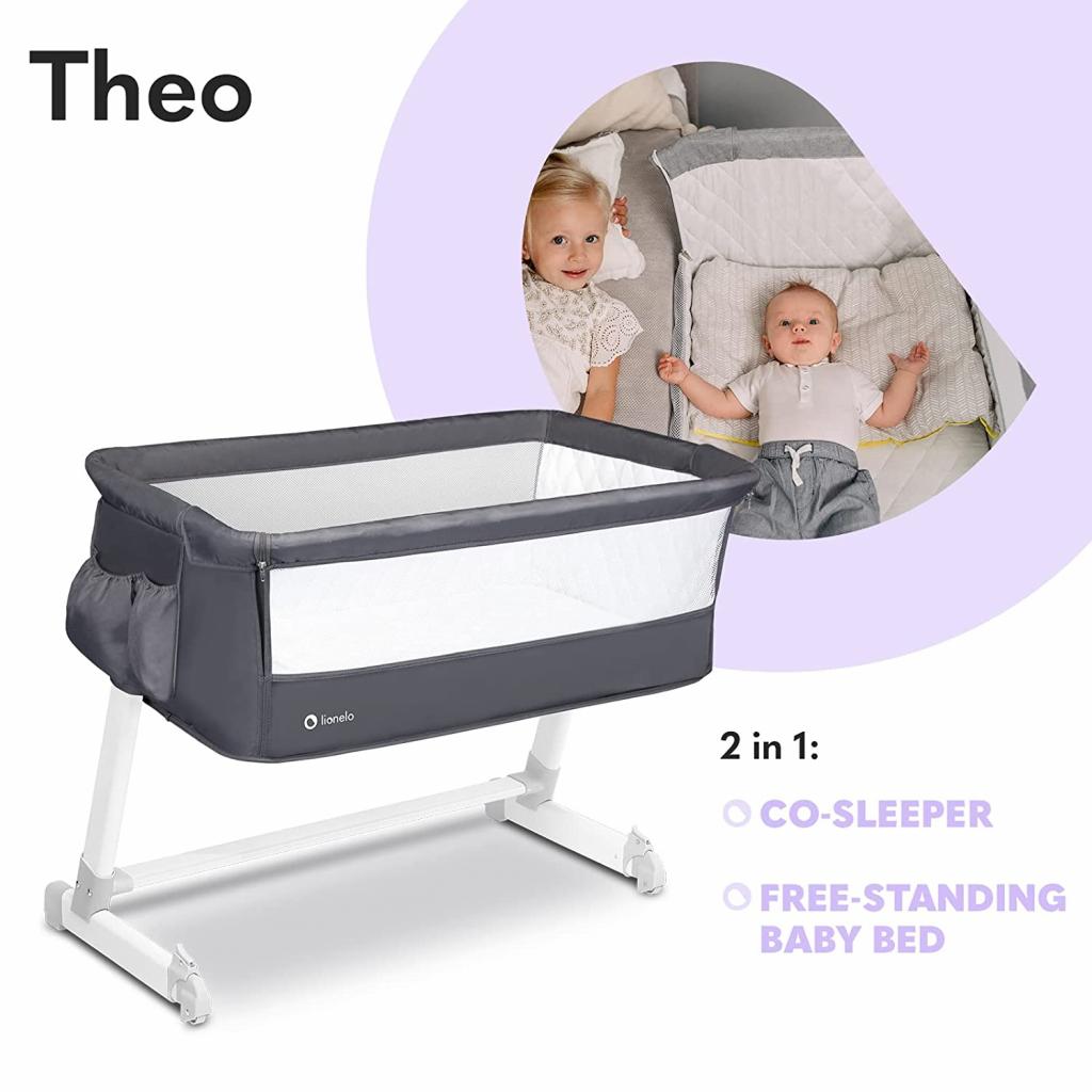 Lionelo Theo Baby Beistellbett Kinderbett dunkelgrau Babybett Zustellbett