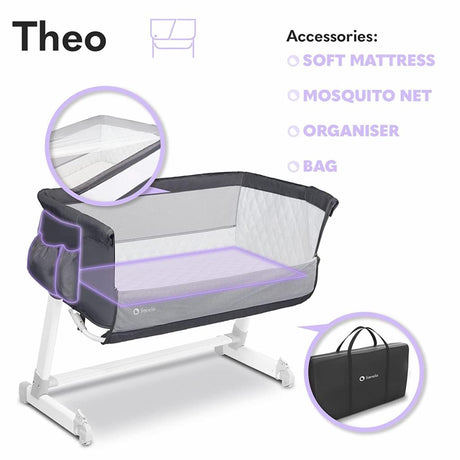 lionelo Theo Baby Zustellbett dunkelgrau mit Moskitonetz