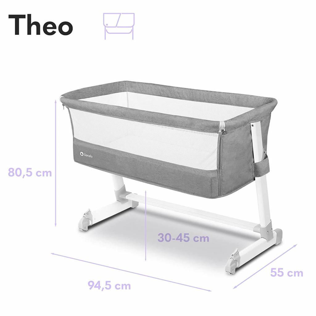 Lionelo Theo concrete Baby Beistellbett Kinderbett grau Babybett Zustellbett