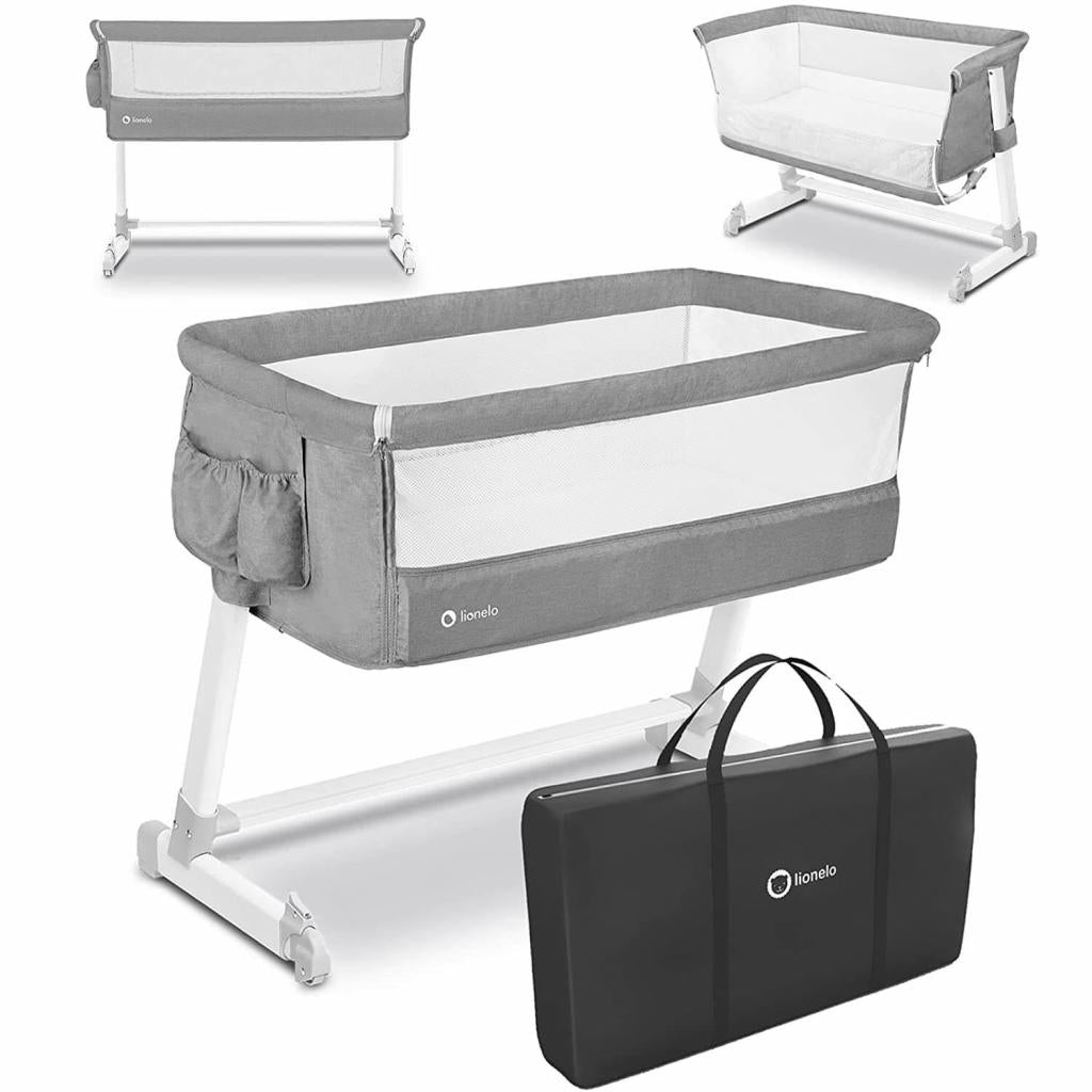 Lionelo Theo concrete Baby Beistellbett Kinderbett grau Babybett Zustellbett