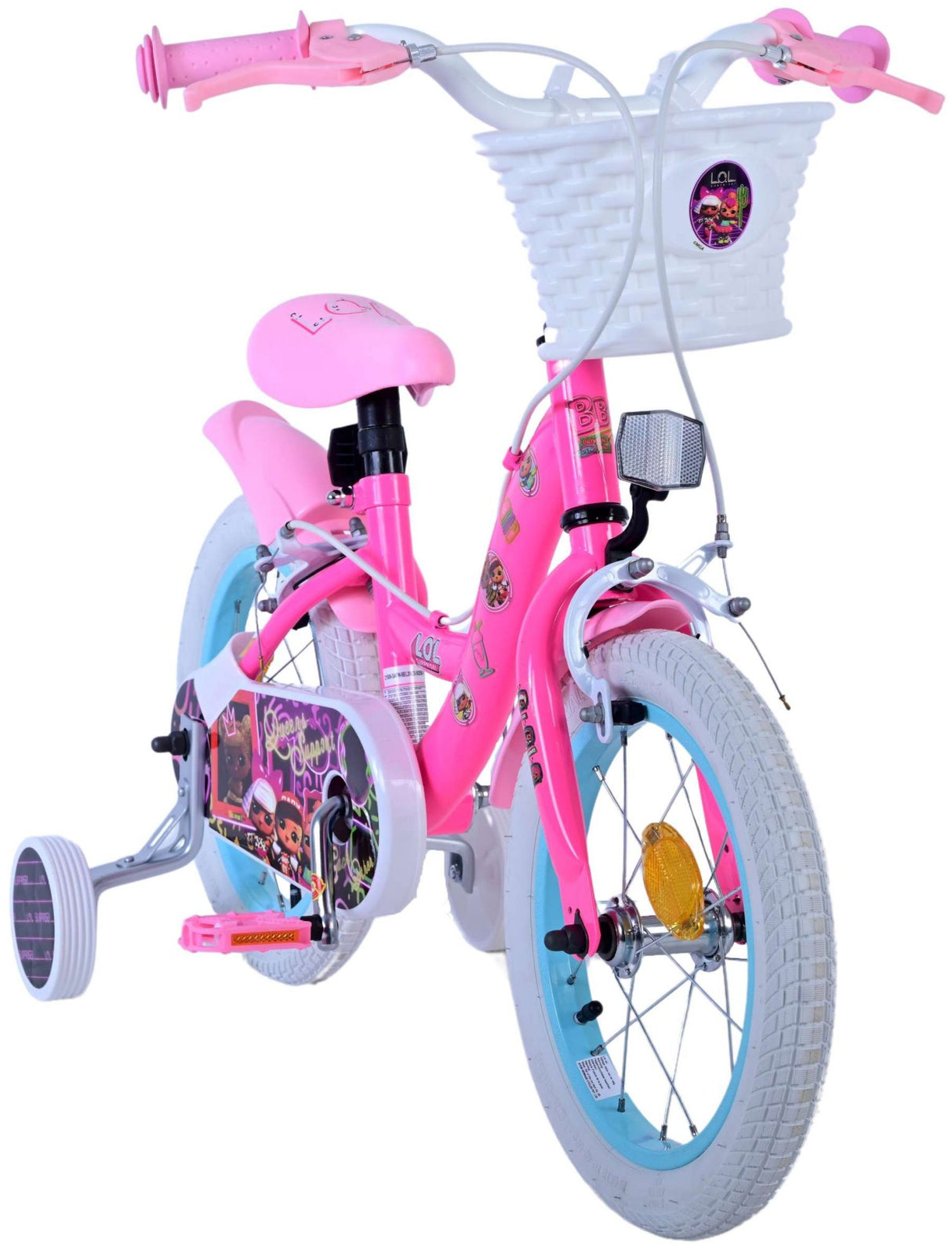 Volare Dolls Kinderfahrrad für Mädchen - 14 Zoll in Rosa mit Handbremsen