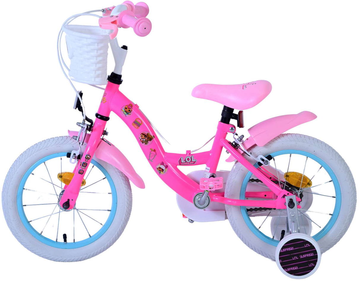 Volare Dolls Kinderfahrrad für Mädchen - 14 Zoll in Rosa mit Handbremsen