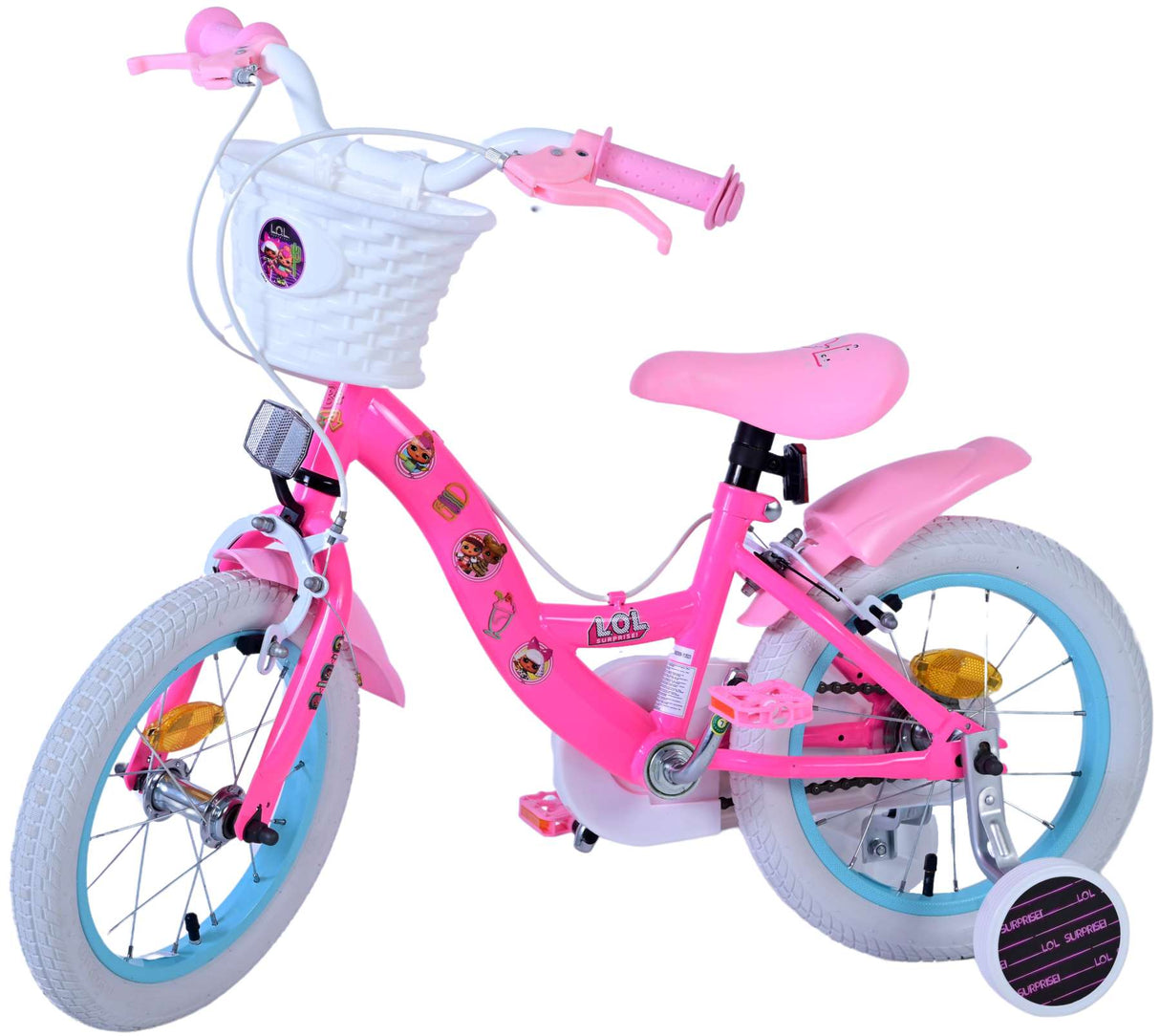 Volare Dolls Kinderfahrrad für Mädchen - 14 Zoll in Rosa mit Handbremsen