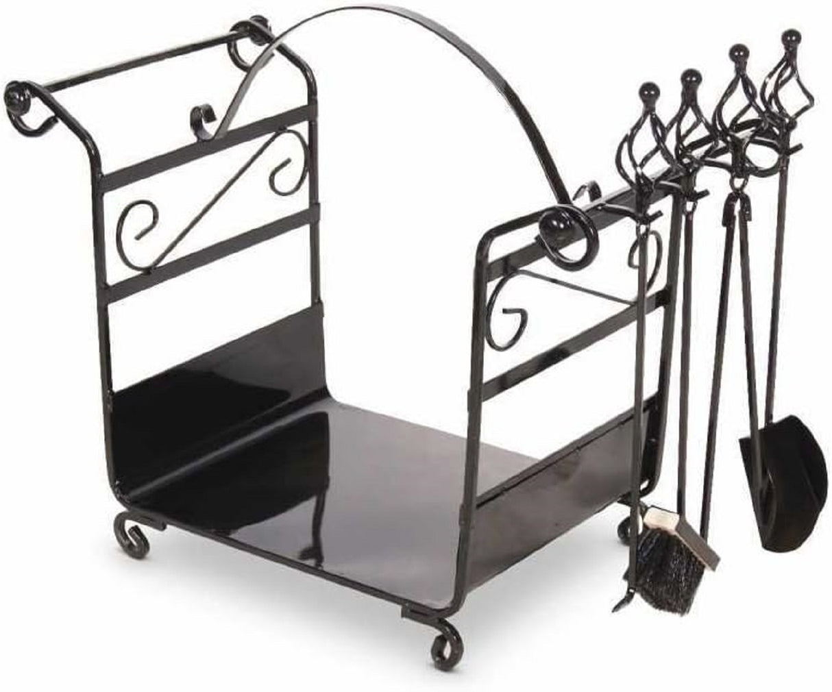 Markone HOLZKORB "K11" Schwarz 71/42/66 cm inklusive Kaminbesteck (Zange, Besen, Schaufel und Schürhaken)