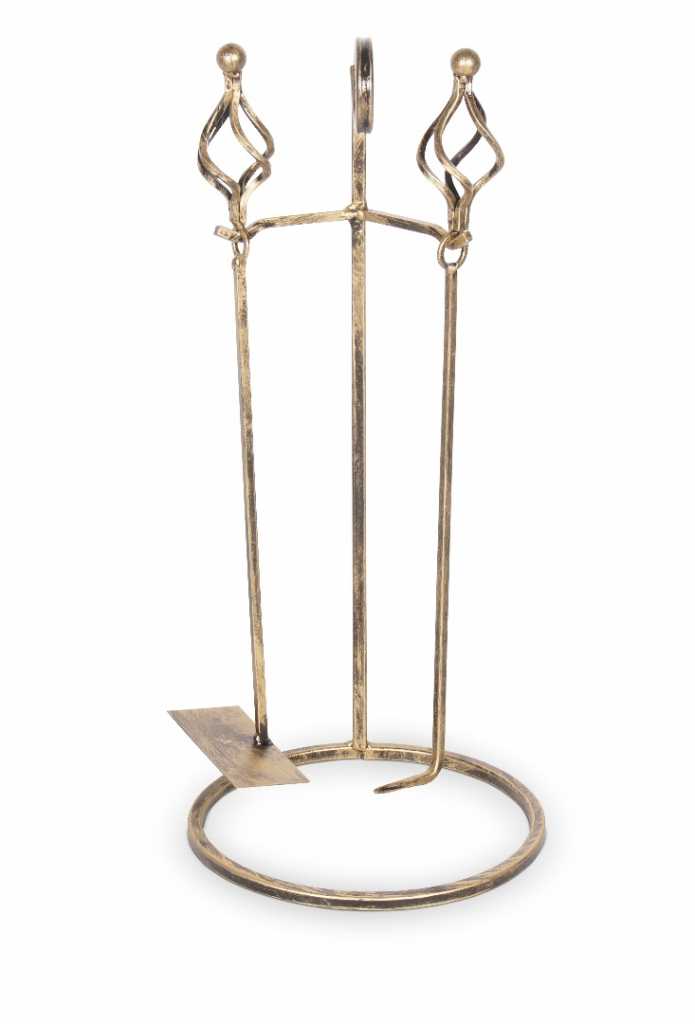 Markone Kaminbesteck Z123 goldfarben 21x21x56 cm mit Schaufel und Schürhaken