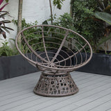 PureHaven Lounge Sessel 92x80x80,5 cm aus Rattan Rundkissen drehbar 360 Grad pflegeleicht elegantes Design verstellbare Kunststofffüßchen Braun/Blau