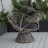 PureHaven Lounge Sessel 92x80x80,5 cm aus Rattan Rundkissen drehbar 360 Grad pflegeleicht elegantes Design verstellbare Kunststofffüßchen Braun/Blau