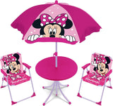 Kinder-Tischset mit 2 Stühlen und Sonnenschirm im Minnie-Design, perfekt für Kinderzimmer, Terrasse oder Garten