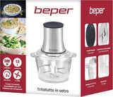Beper P102ROB001 Glas-Zerkleinerer 1,5 L, 500 W Küchenhäcksler, Universalmixer, Edelstahl-Klingen, 2 Geschwindigkeiten, rutschfeste Basis, Lebensmittel zerkleinern