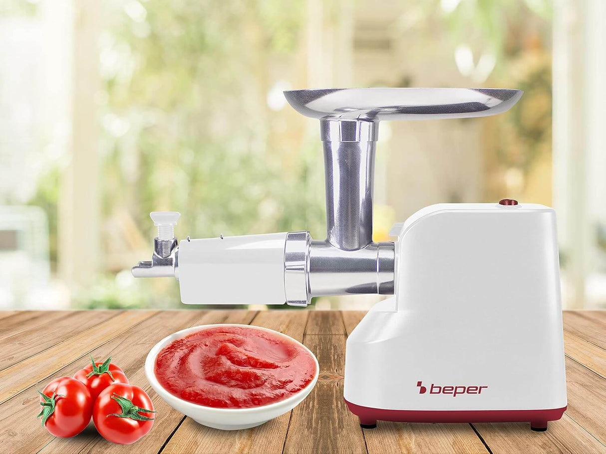 Beper Elektrischer Fleischwolf & Tomatenpresse P102ROB200, 1200 W, mit 3 Edelstahl-Matrizen