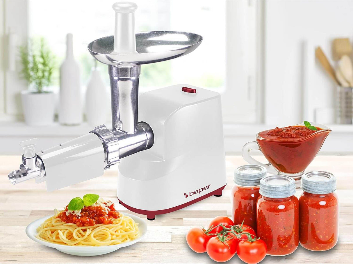 Beper Elektrischer Fleischwolf & Tomatenpresse P102ROB200, 1200 W, mit 3 Edelstahl-Matrizen