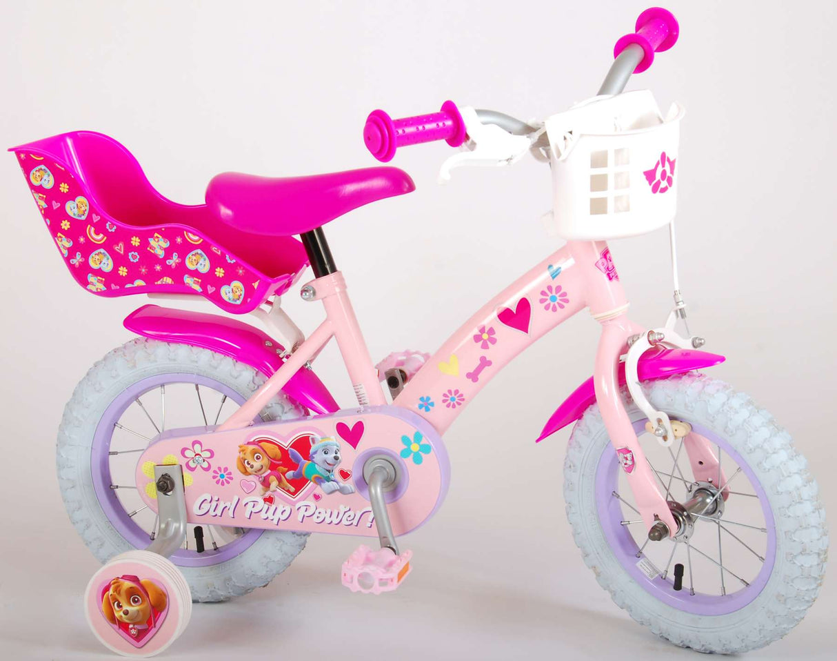 Rosa Paw Patrol Fahrrad mit Puppensitz und Korb