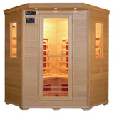 PureHaven Infrarotkabine 150x150x60x120x60 cm aus kanadischem Hemlock-Holz Bluetooth-Soundsystem Lichttherapie in 4 Farben digitale Steuerung