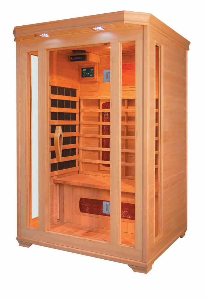 PureHaven Infrarotkabine 120x105x190 cm aus kanadischem Hemlock-Holz Bluetooth-Soundsystem Timer Lichttherapie in 4 Farben digitale Steuerung