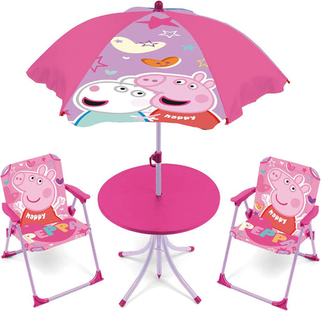 Kinder-Tischset mit 2 Stühlen und Sonnenschirm im Peppa-Pig-Design, geeignet für Kinderzimmer, Terrasse oder Garten
