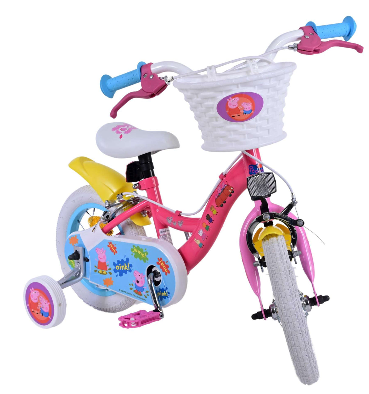 Volare Peppa Pig 12-Zoll-Kinderfahrrad Pink mit abnehmbaren Stützrädern und zwei Handbremsen - Sicherheit und Komfort
