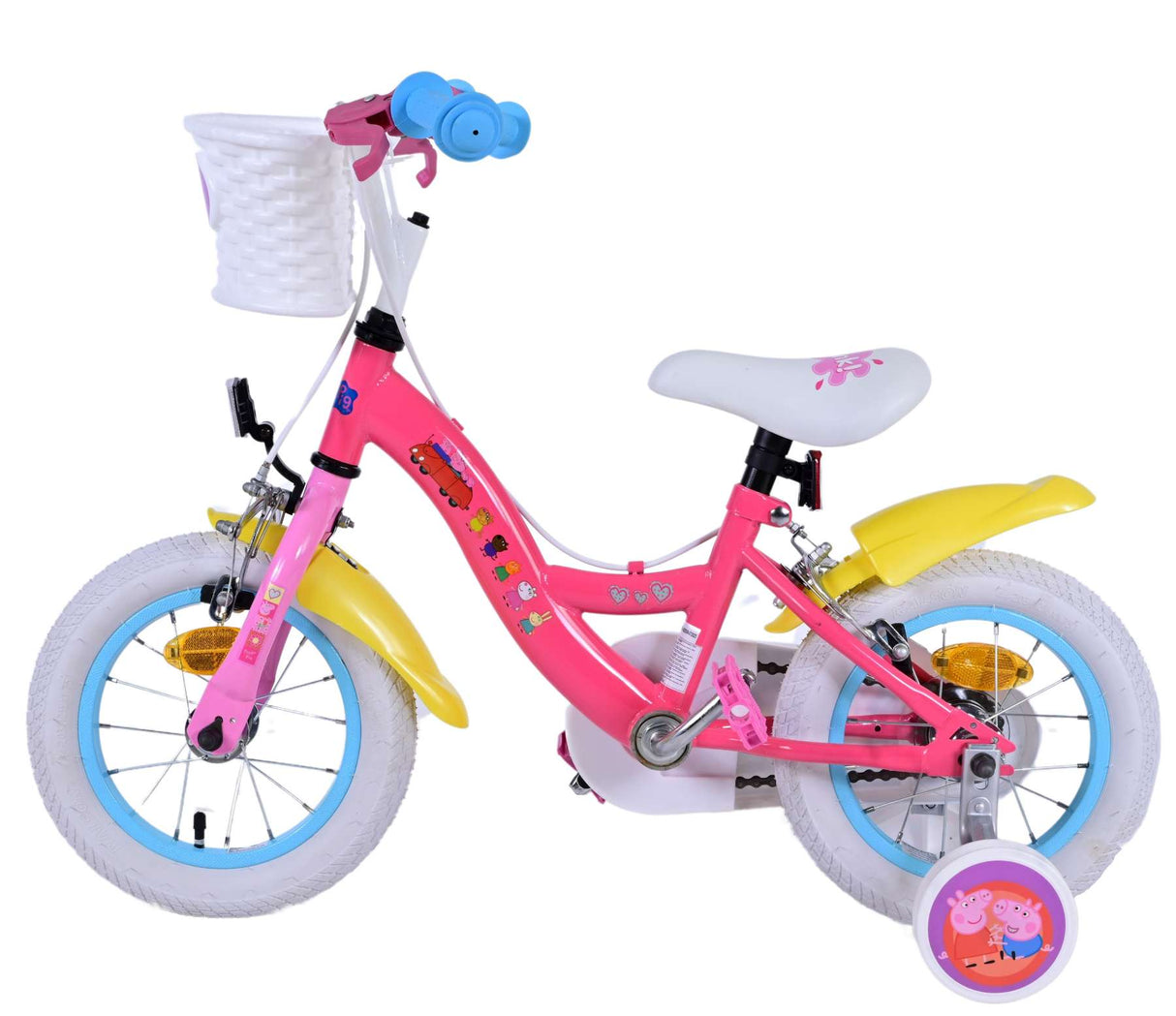 Volare Peppa Pig 12-Zoll-Kinderfahrrad Pink mit abnehmbaren Stützrädern und zwei Handbremsen - Sicherheit und Komfort