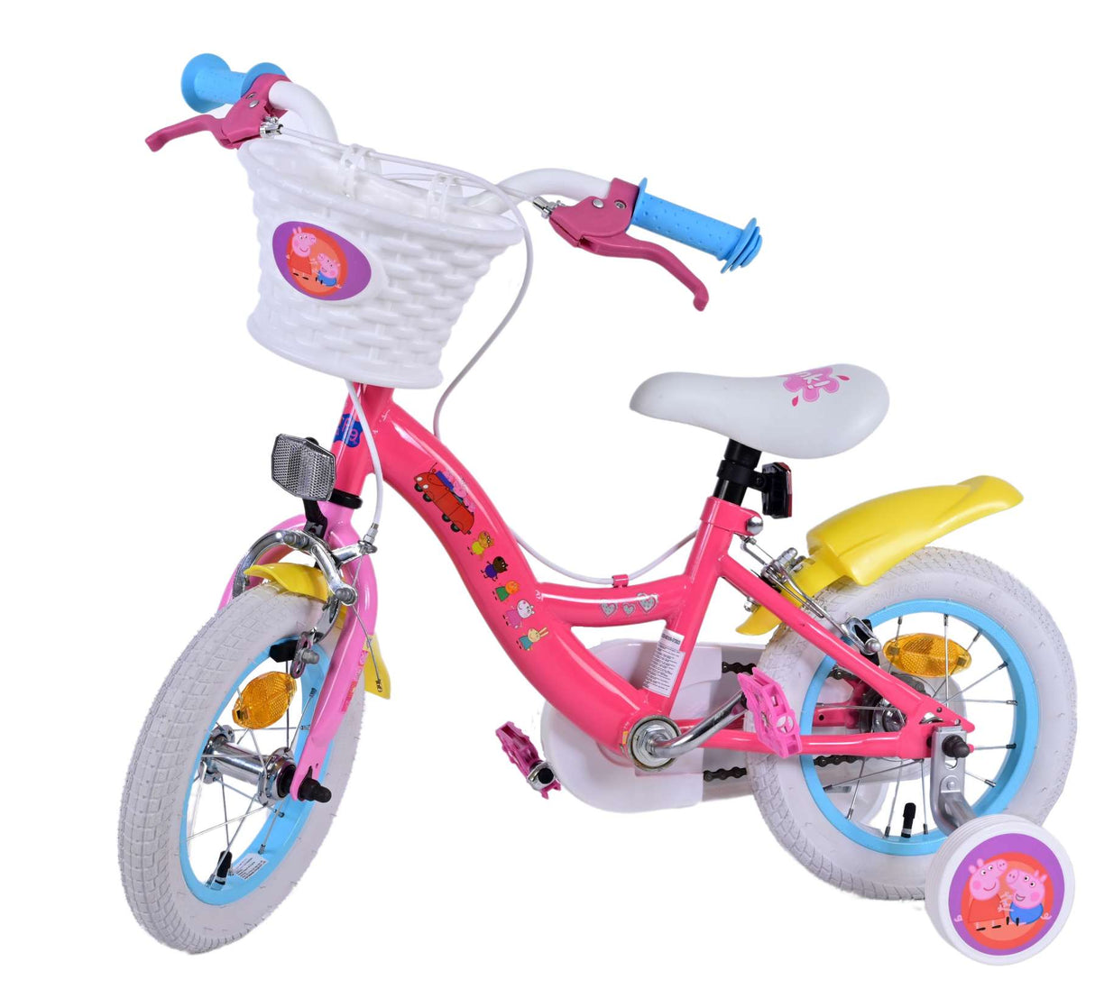 Volare Peppa Pig 12-Zoll-Kinderfahrrad Pink mit abnehmbaren Stützrädern und zwei Handbremsen - Sicherheit und Komfort