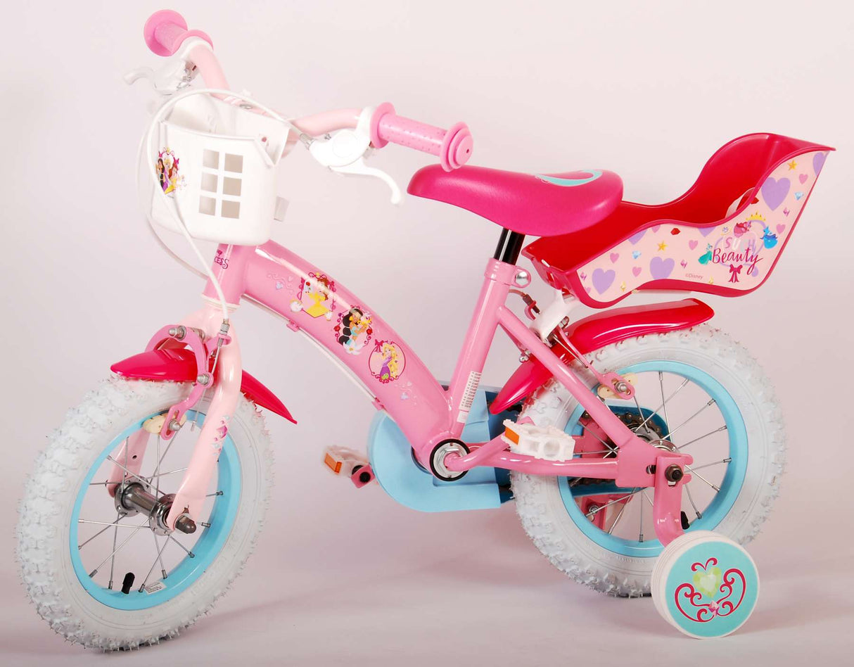 Volare Disney Princess Kinderfahrrad - Mädchen - 12 Zoll - Rosa - Zwei Handbremsen