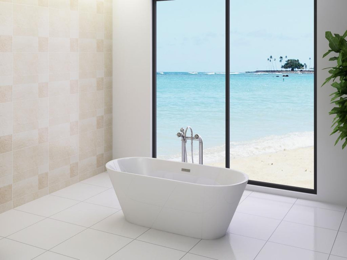 PureHaven freistehende Luxus Acryl-Badewanne 170x80 cm elegant inkl. Siphon Überlaufschutz leicht zu pflegende Oberfläche extra starker Rahmen Weiß