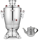 Elektrischer Samowar 3,2 L mit Teekanne 0,9 L – Edelstahl Teekocher Wasserkocher russisch orientalisch für Teezeremonie Garten Camping