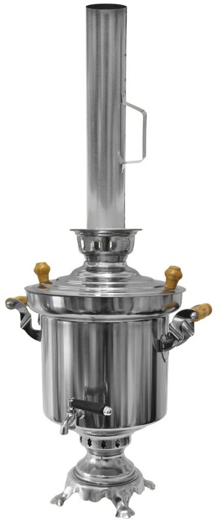 Edelstahl Holzkohle Samowar 5 Liter mit Schornstein Wasserkocher Teekocher Grill