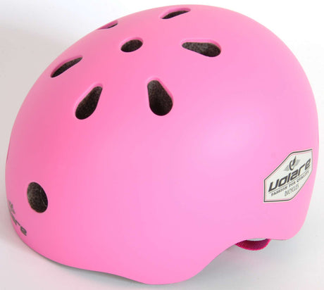 Seitenansicht Kinderhelm in pink für Mädchen mit Belüftungslöchern und Volare Logo