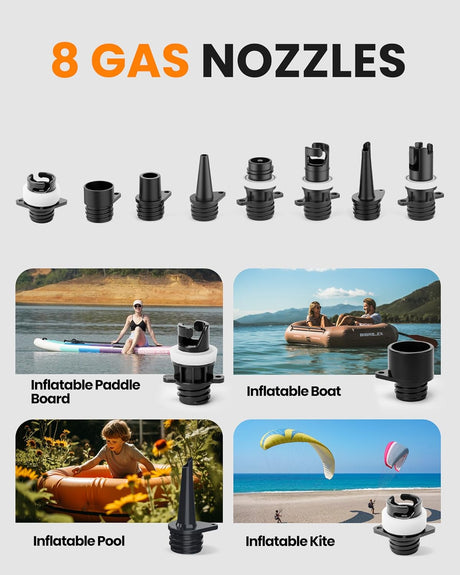 8 Aufsätze bei der Outdoormaster Shark 3 Luftpumpe