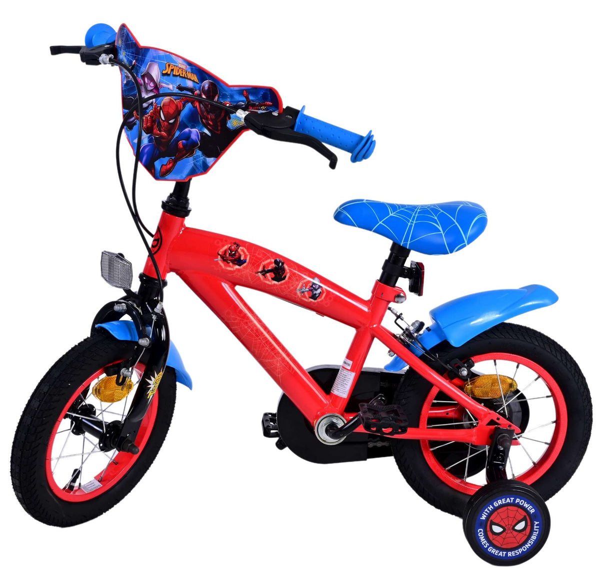 Volare Ultimate Marvel Spiderman 12 Zoll Kinderfahrrad Blau/Rot - Sicherheit, Komfort und Spaß in einem!