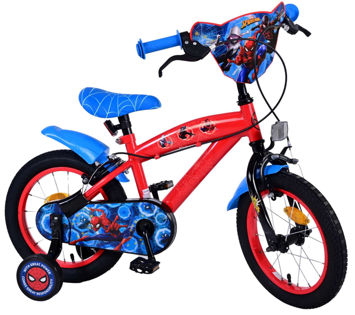 Volare Ultimate Marvel Spiderman 14 Zoll Kinderfahrrad Blau/Rot - Sicherheit, Komfort und Spaß in einem!
