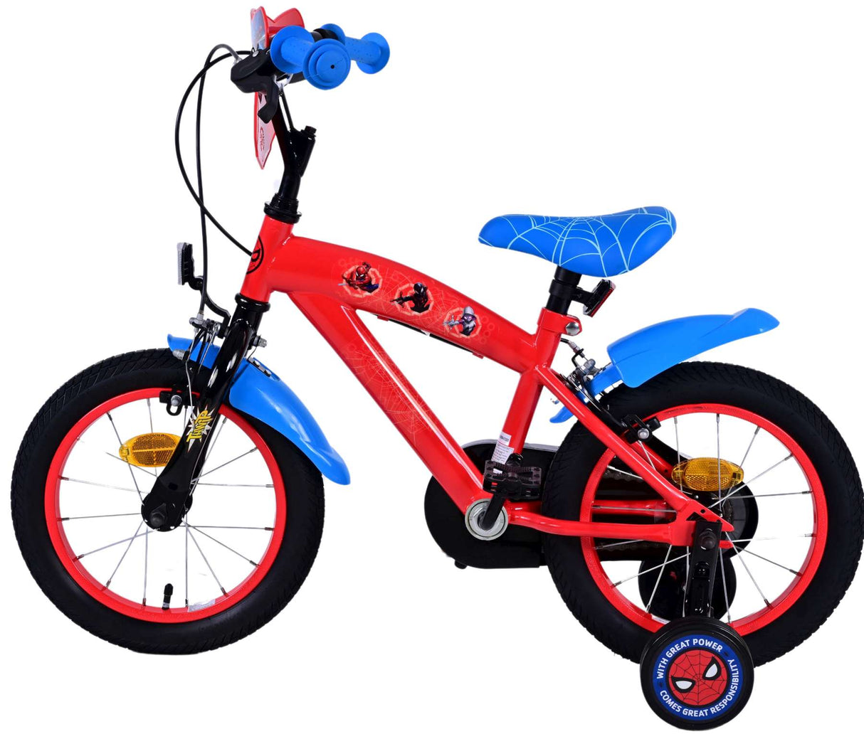 Volare Ultimate Marvel Spiderman 14 Zoll Kinderfahrrad Blau/Rot - Sicherheit, Komfort und Spaß in einem!