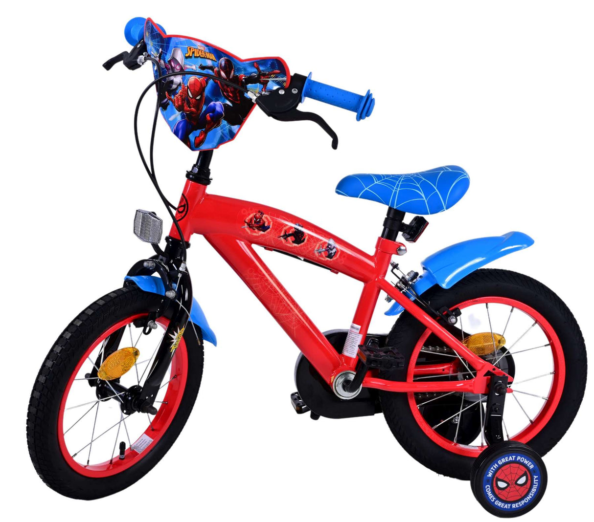 Volare Ultimate Marvel Spiderman 14 Zoll Kinderfahrrad Blau/Rot - Sicherheit, Komfort und Spaß in einem!