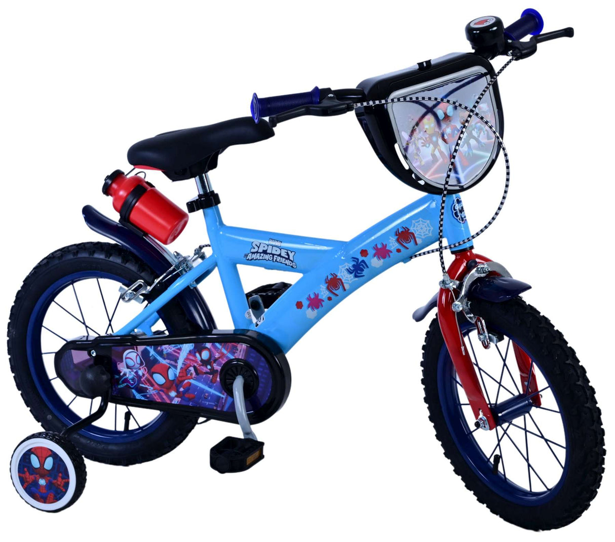 Volare Spidey Kinderfahrrad für Jungen - 14 Zoll - Blau mit Zweihandbremsen