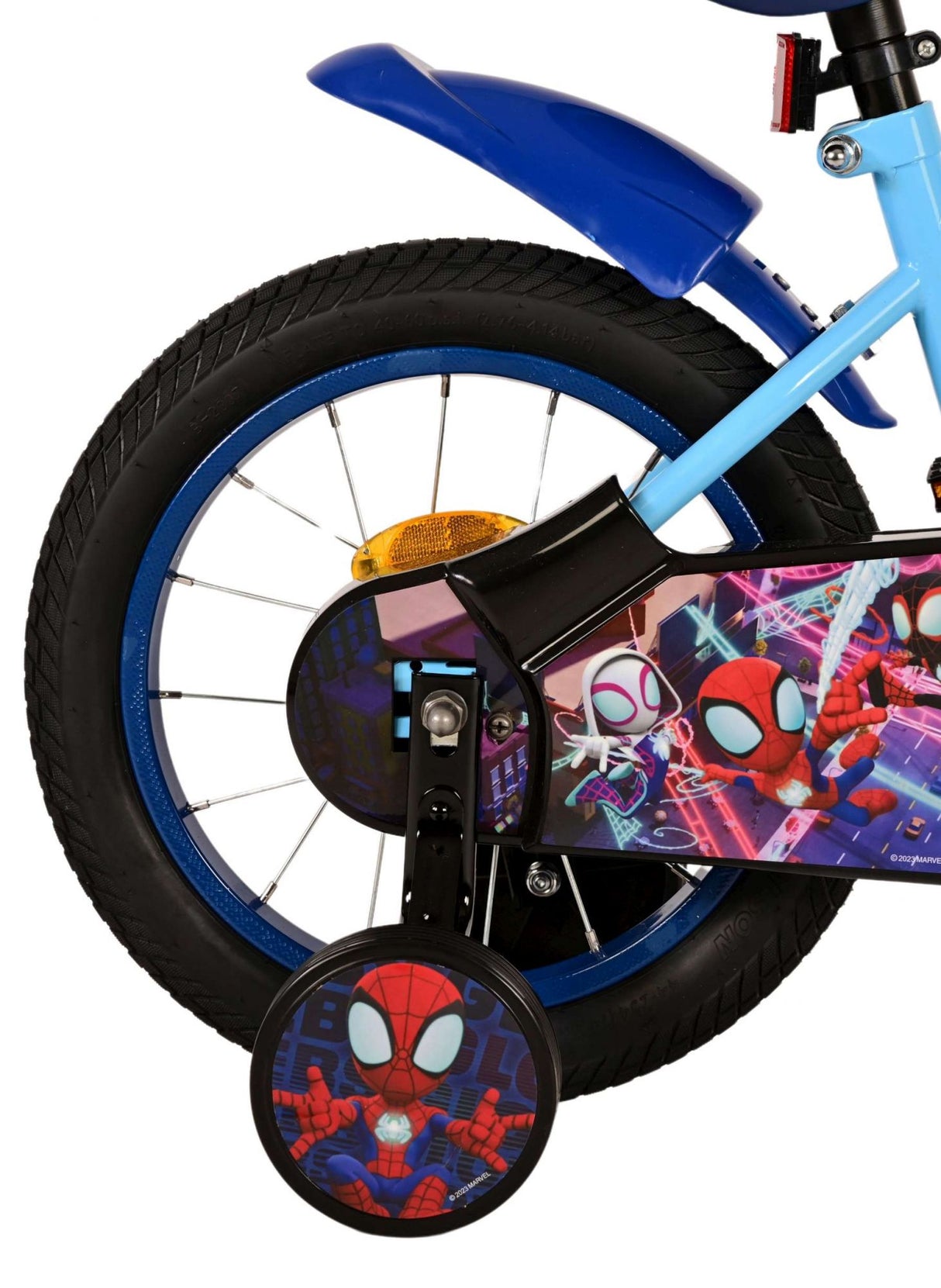 Volare Offiziell lizenziertes Marvel Spidey 14-Zoll-Kinderfahrrad in Blau - Sicherheit, Spaß und Abenteuer für Ihr Kind!