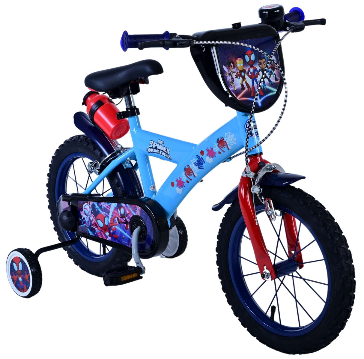 Volare Spidey Kinderfahrrad für Jungen - 14 Zoll - Blau mit Zweihandbremsen