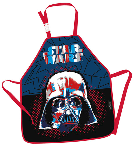 Kinderschürze Star Wars – Vorderseite – Frontalansicht der Star Wars Mal- oder Bastelschürze, Design und Farben erkennbar.