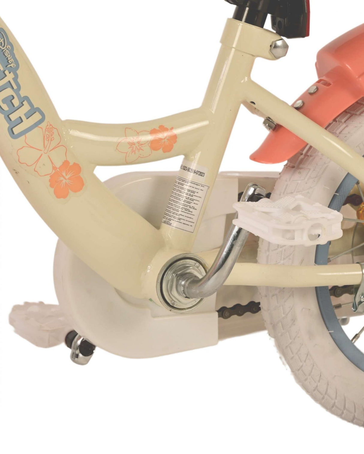Volare Disney Stitch 12-Zoll-Kinderfahrrad Creme Koralle Blau mit Handbremse, Rücktrittbremse und abnehmbaren Stützrädern