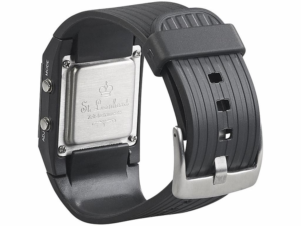 St. Leonhard LED Binär Herrenuhr blaue LED Armbanduhr Uhr Binäruhr Herrenarmbanduhr
