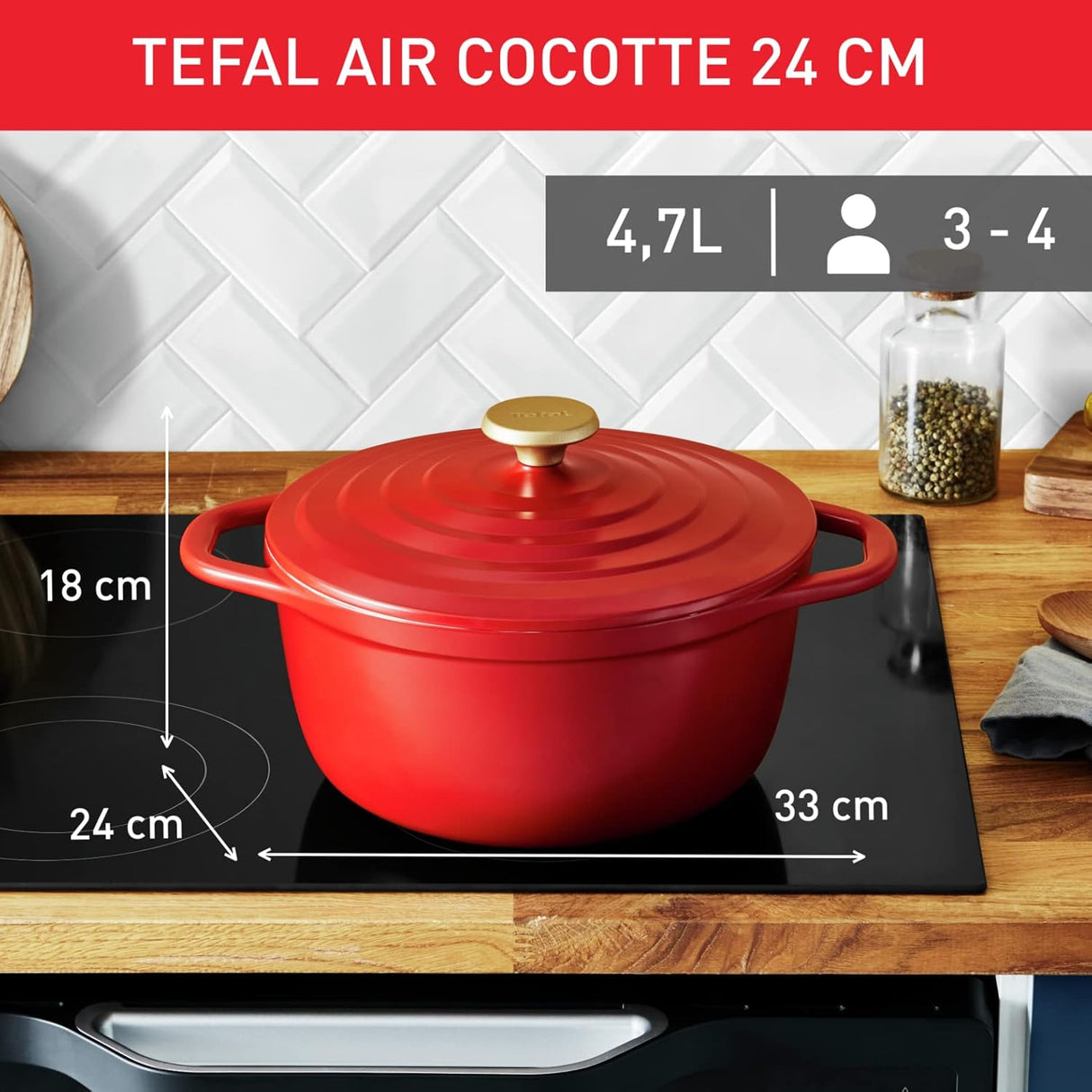 Tefal E2554604 Kochtopf auf dem Herd mit Abmessungen