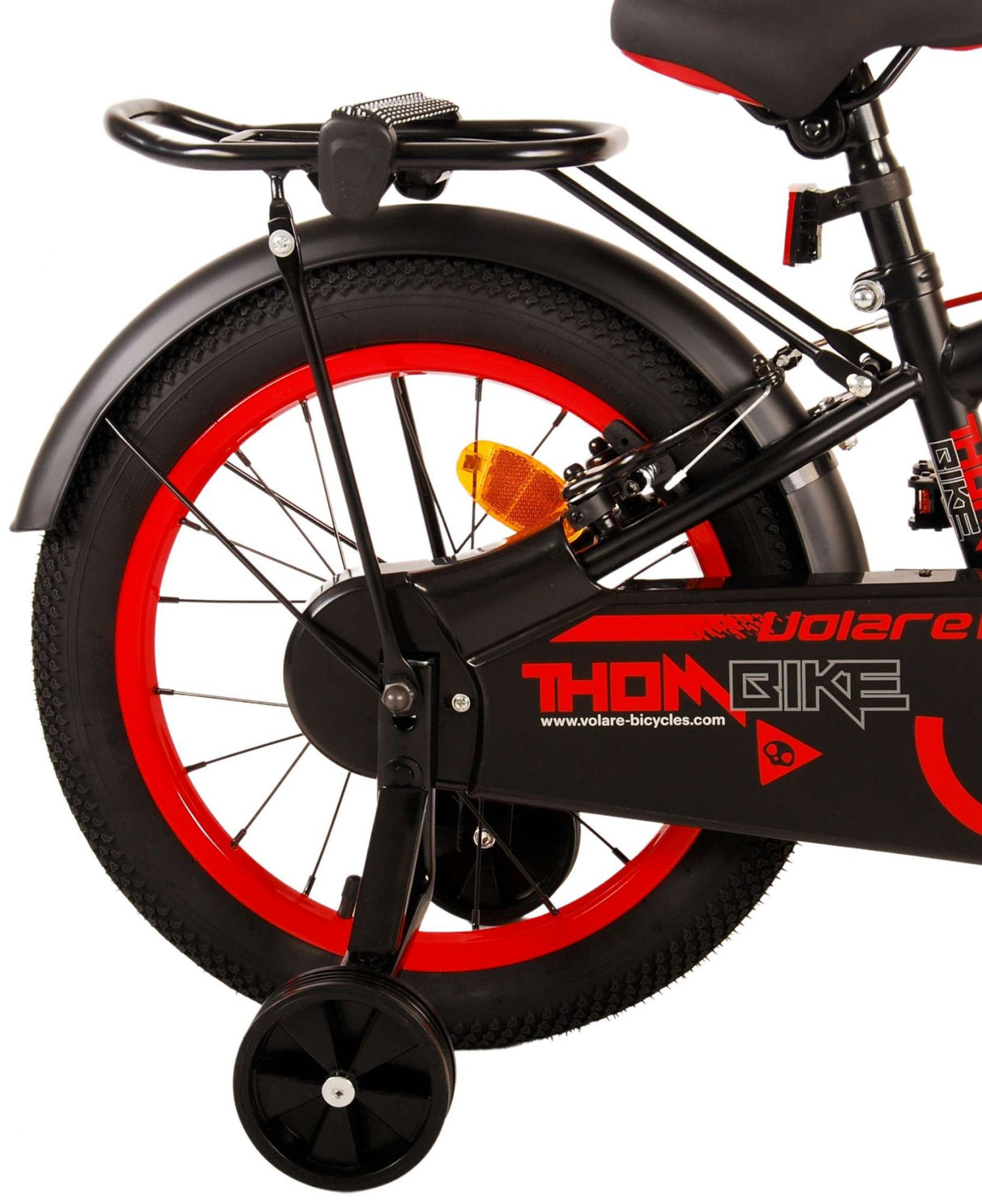 Volare Thombike Kinderfahrrad - Jungen - 16 Zoll - Schwarz Rot - Zweihandbremsen