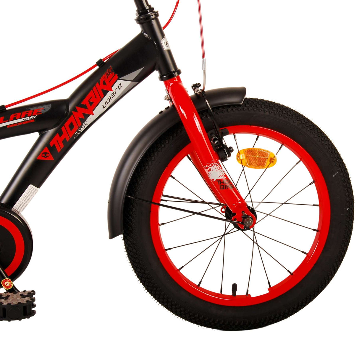 Volare Thombike Kinderfahrrad - Jungen - 16 Zoll - Schwarz Rot - Zweihandbremsen