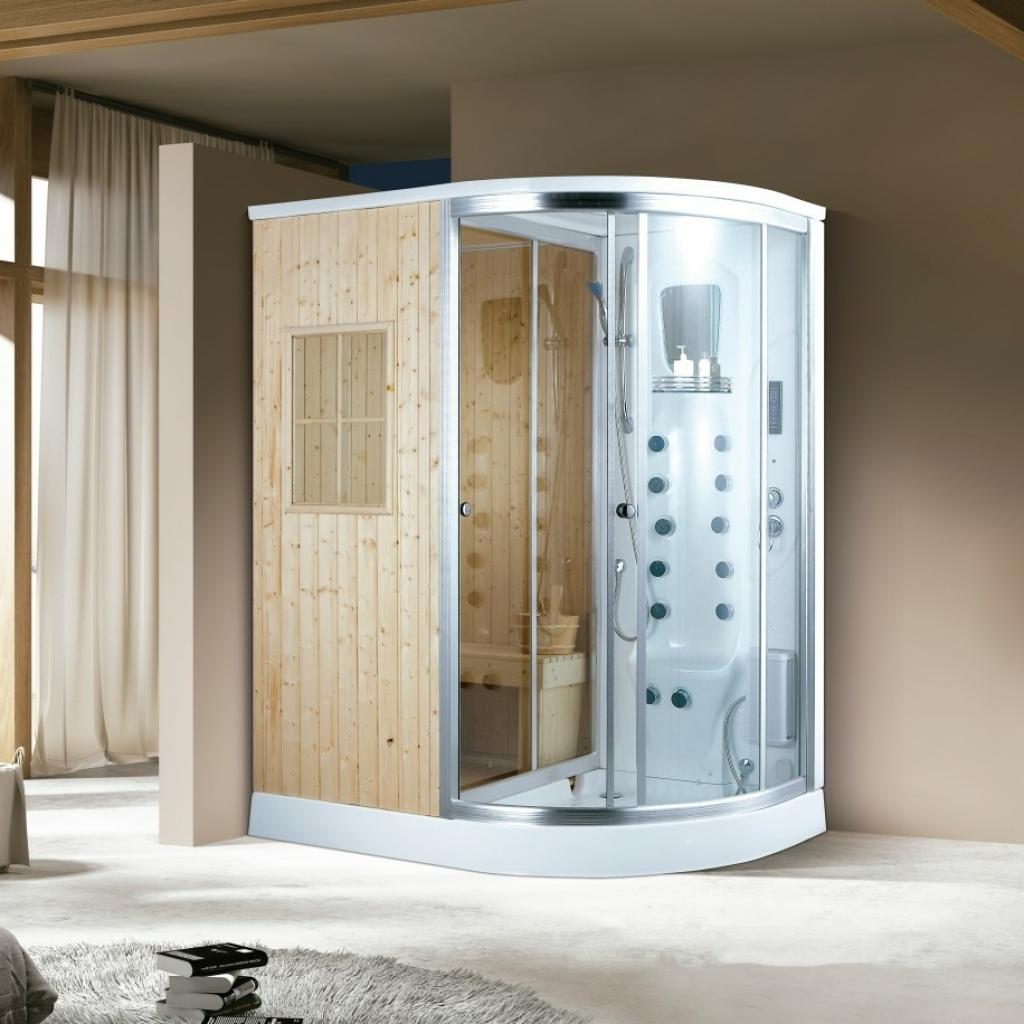 PureHaven Luxus Dampfdusche mit Saunafunktion 170x100 cm Massagedüsen LED-Lichtern Tropenbrause Sitzfläche Radio LCD-Bildschirm Rücken und Fußmassage