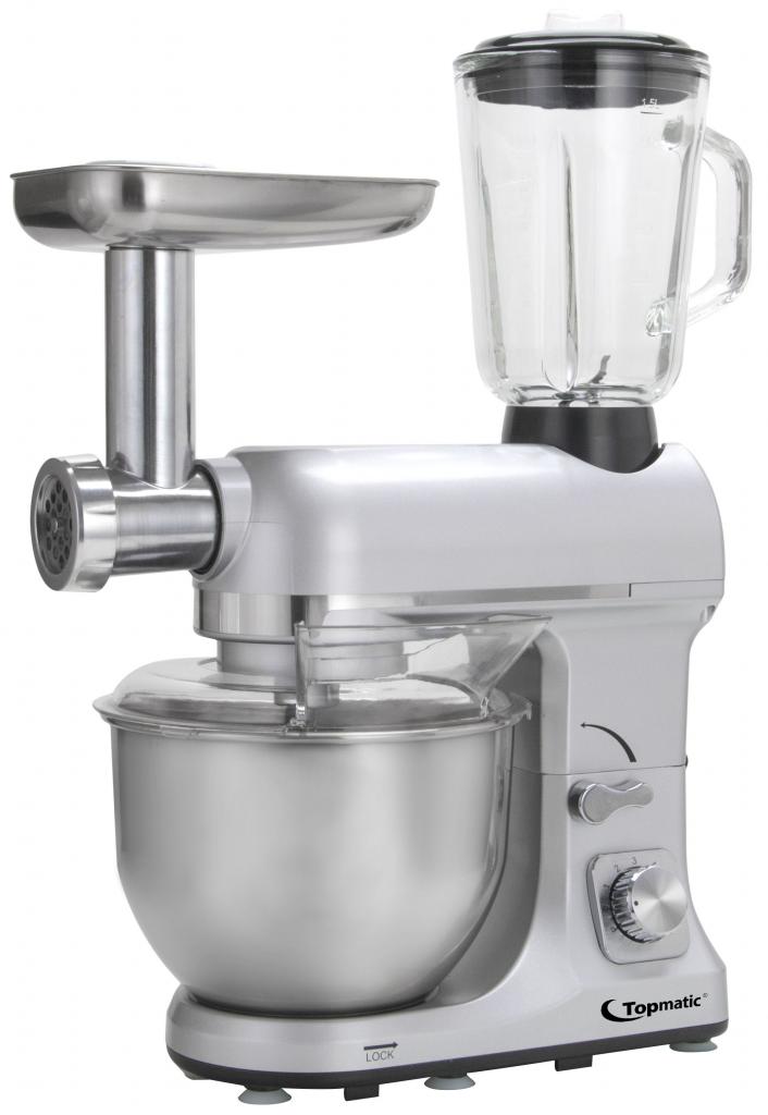 Topmatic PKM-1800.1BG Silberfarben Multifunktion Mixer 1800W Teigmaschine Fleischwolf