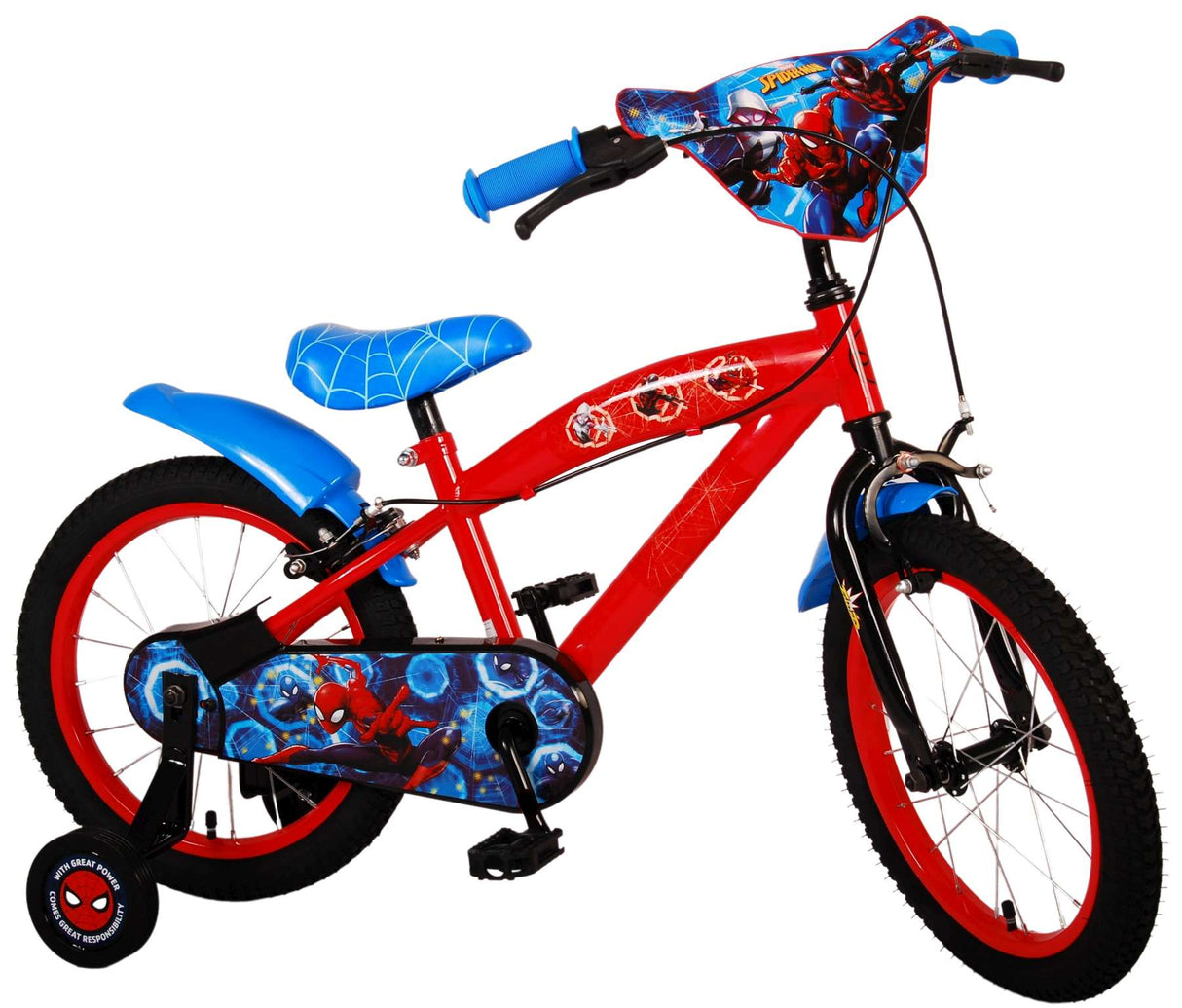 Volare Marvel Spiderman 16 Zoll Kinderfahrrad blau/rot mit zwei Handbremsen - Sicherheit, Komfort und Spaß in einem!