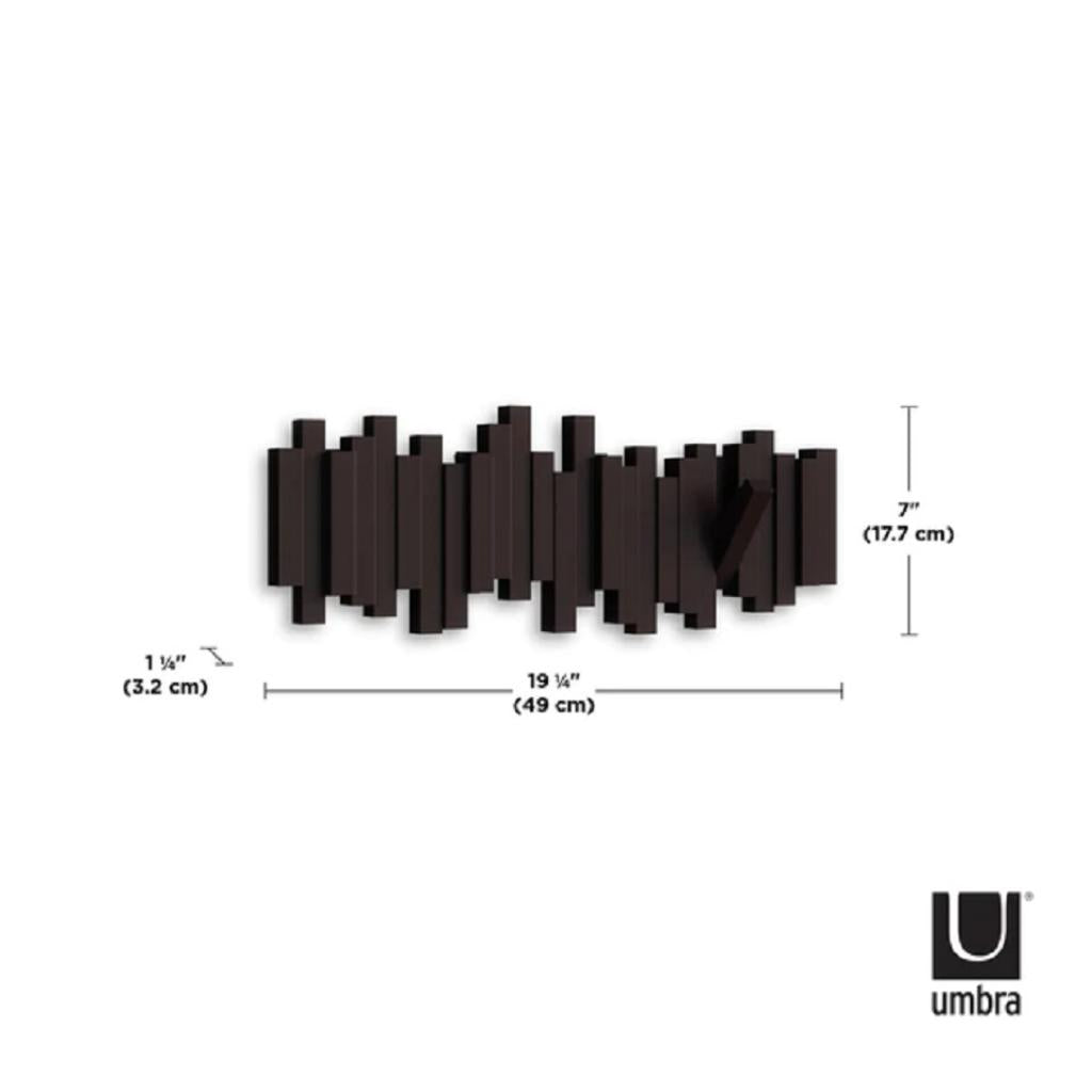 UMBRA STICKS HOOK ESPRESSO 318211-213 platzsparende Garderobenleiste mit 5 beweglichen Haken